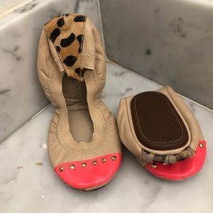 Yosi Samra Ballet Flats Tan w Pink/Cheetah Print